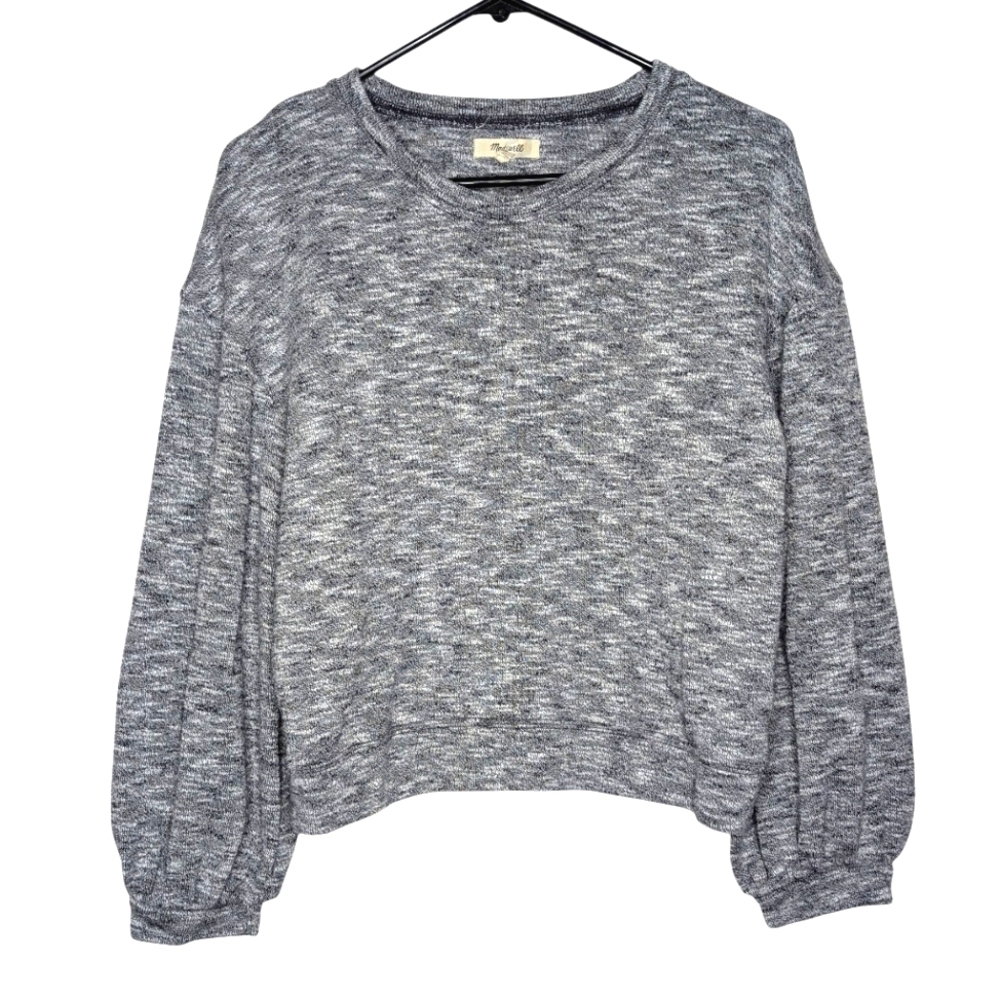 Madewell Crew Neck Pullover Heathered Gray Sweatshirt Balloon Sleeves Medium